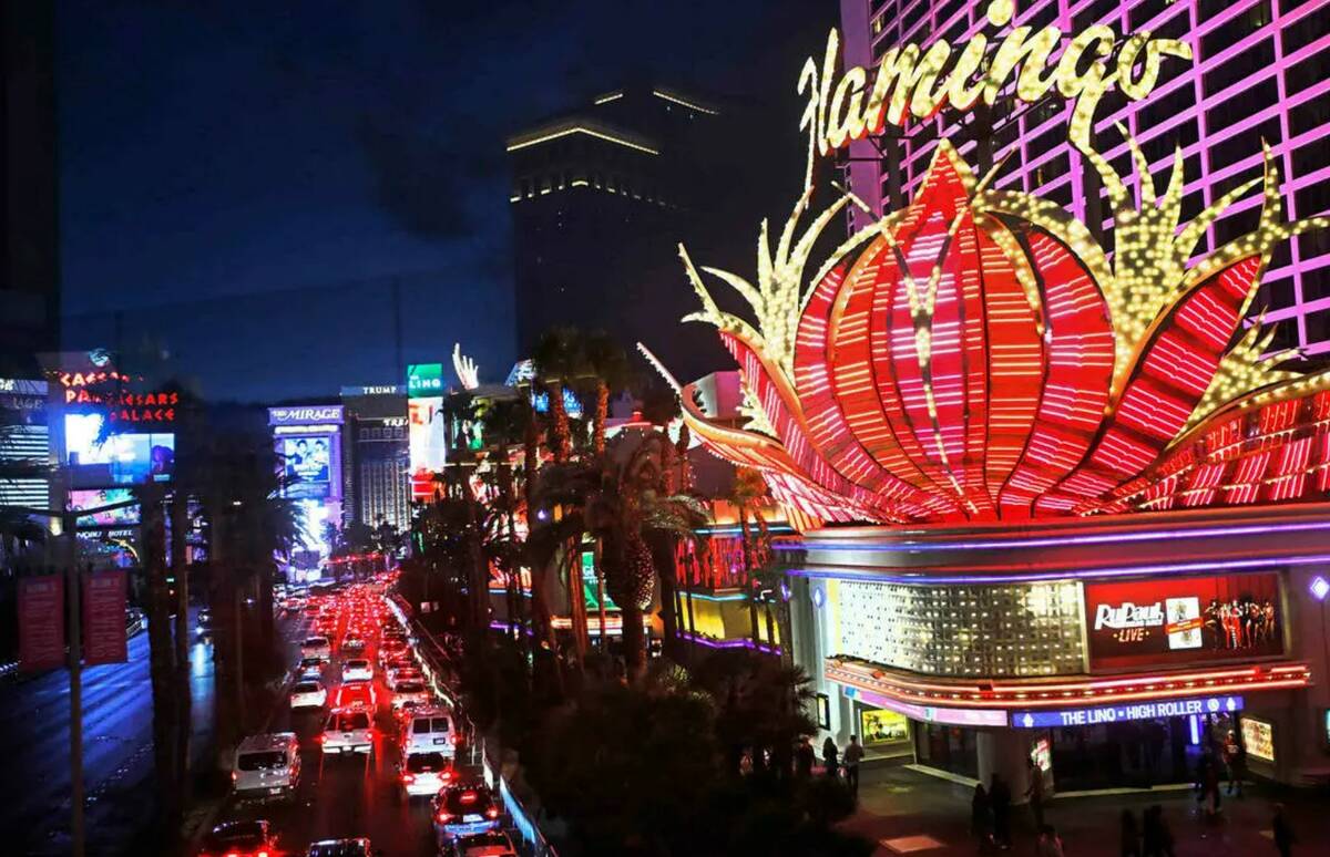 Motorists deal with heavy traffic on Las Vegas Boulevard, Friday, Dec. 31, 2021, in Las Vegas. ...