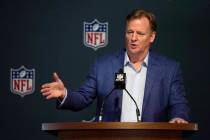 FILE -NFL Commissioner Roger Goodell answers questions from reporters at a press conferenc ...