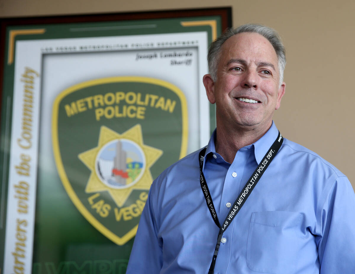 Clark County Sheriff Joe Lombardo talks to a reporter at Metropolitan Police Department headqua ...