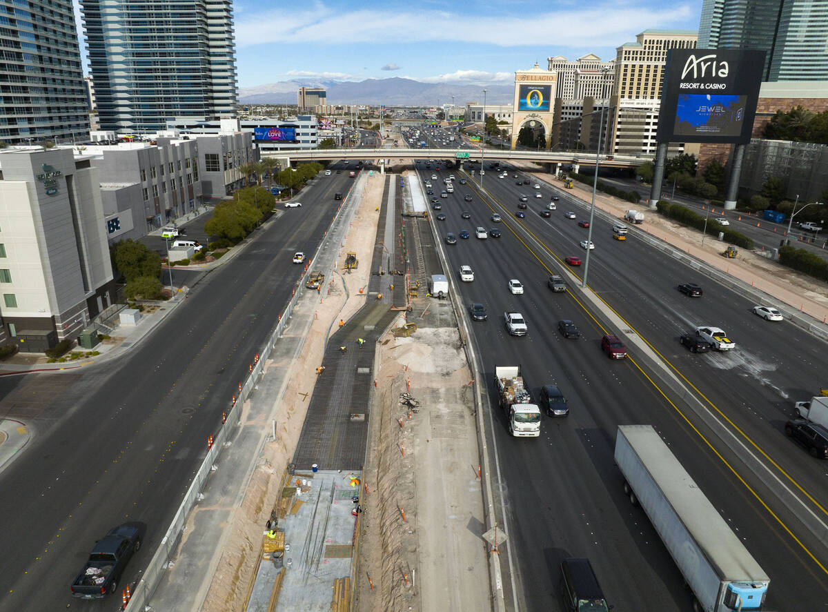 Road construction is underway on I-15 between Flamingo Road and Tropicana Avenue, on Friday, De ...