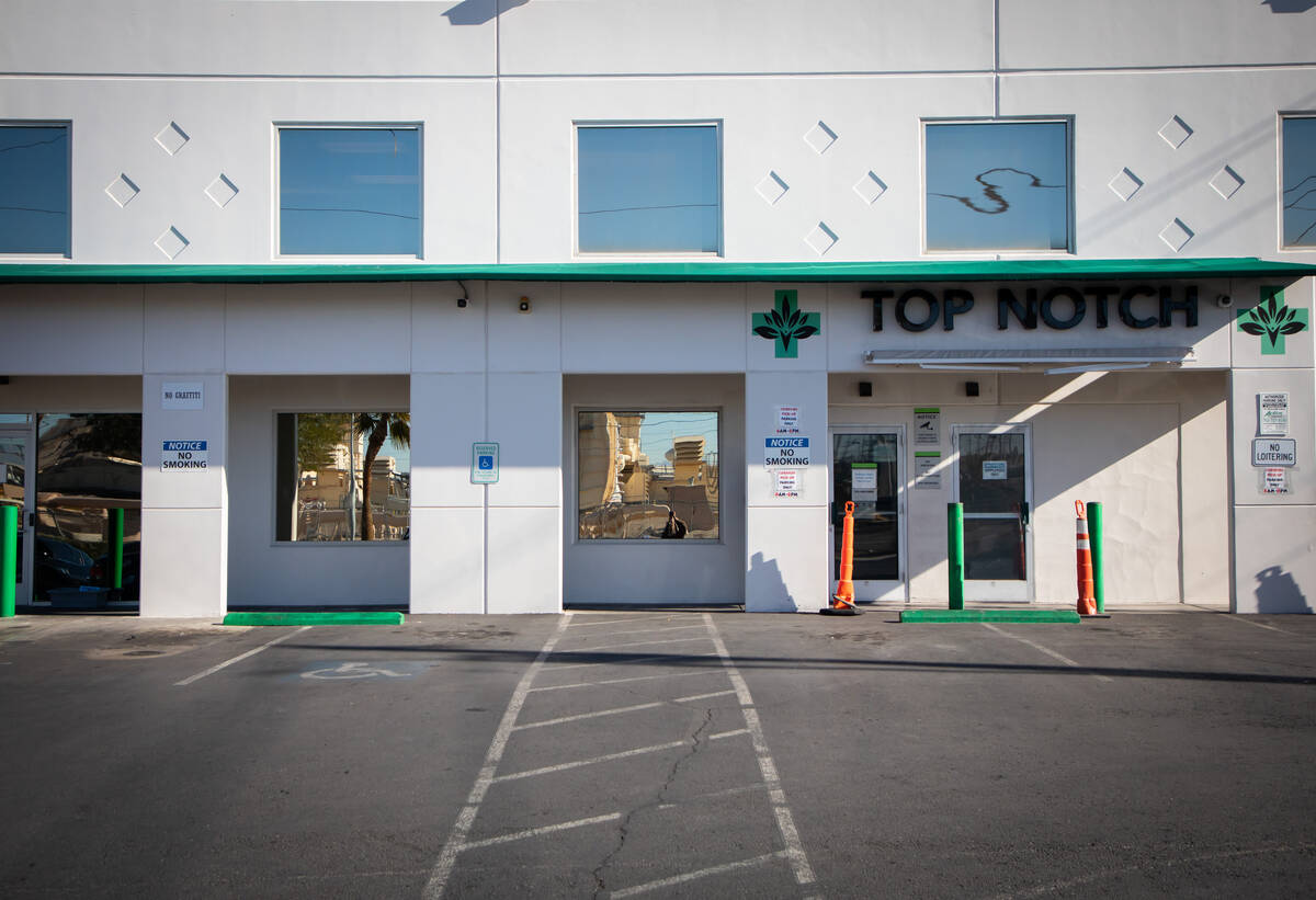 Front exterior of the Top Notch THC dispensary on Friday, Dec. 16, 2022 in Las Vegas. The owner ...