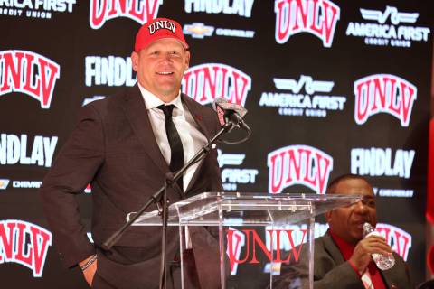 New UNLV football coach Barry Odom after being introduced at Richard Tam Alumni Hall in Las Veg ...