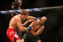 FILE - Anderson Silva, right, of Brazil, fights Stephan Bonnar, of the United States, during th ...