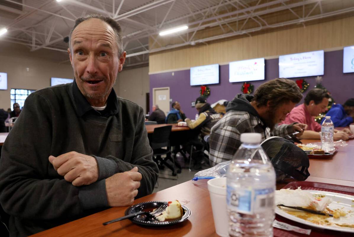 James Myles, 60, talks to a reporter during a Christmas meal at Catholic Charities of Southern ...