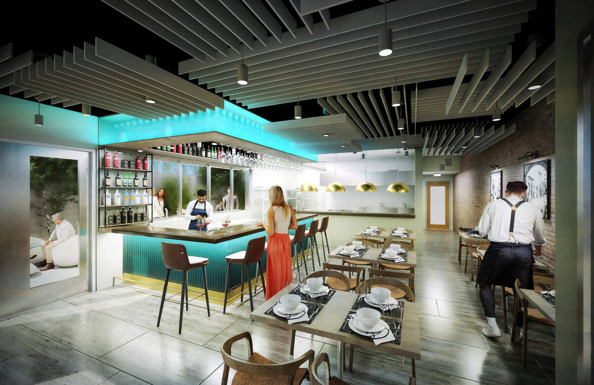 A rendering of the interior of Azzurra Cucina Italiana, set to open in February 2023 on South W ...