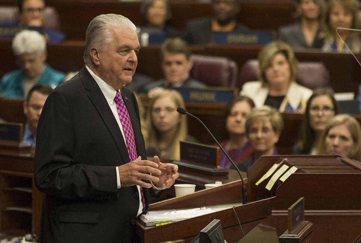 Nevada Governor Steve Sisolak delivers his first State of the State address from the Assembly C ...