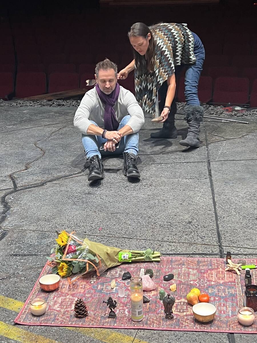 Las Vegas shaman Jen Heartfire performs a smudging ritual with "Bat Out of Hell -- The Musical" ...