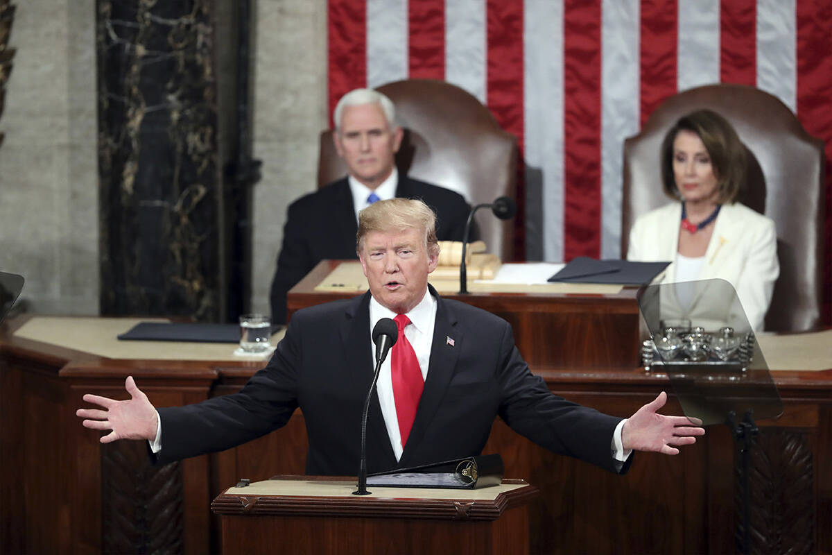 FILE - In this Feb. 5, 2019, file photo, President Donald Trump delivers his State of the Union ...