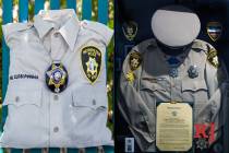 At left, a police uniform, pillow and badge in honor of Las Vegas police officer Phil Closi is ...