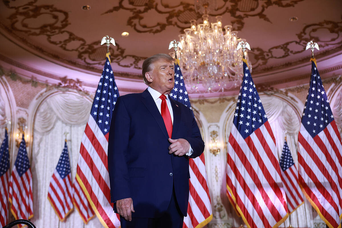 Former U.S. President Donald Trump arrives on stage to speak during an event at his Mar-a-Lago ...