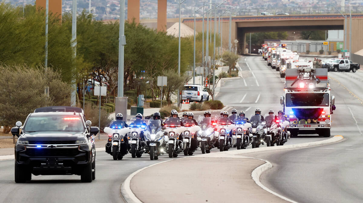 A memorial procession for Henderson Fire Department Engineer Clete Najeeb Dadian from Henderson ...