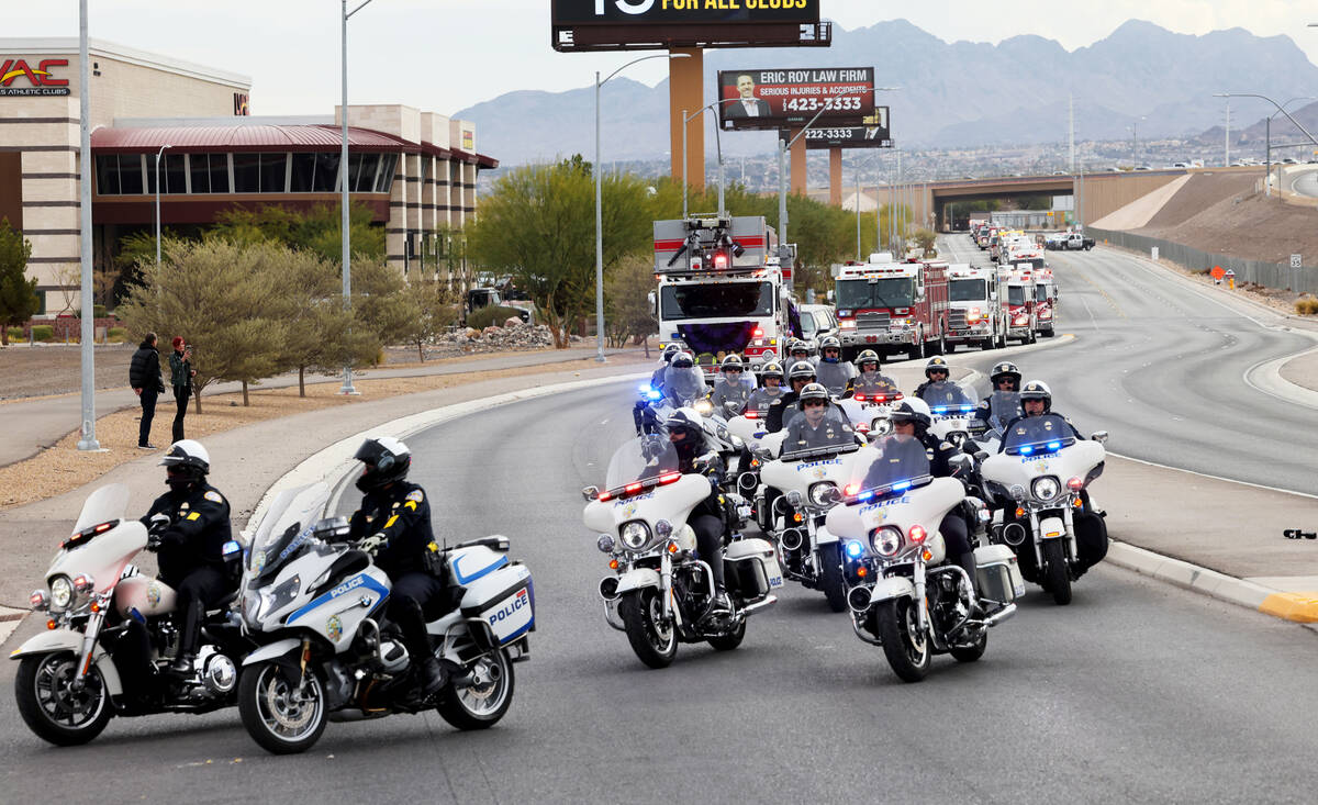 A memorial procession for Henderson Fire Department Engineer Clete Najeeb Dadian from Henderson ...