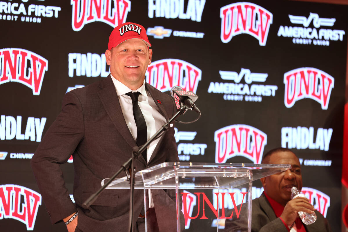 New UNLV football coach Barry Odom after being introduced at Richard Tam Alumni Hall in Las Veg ...