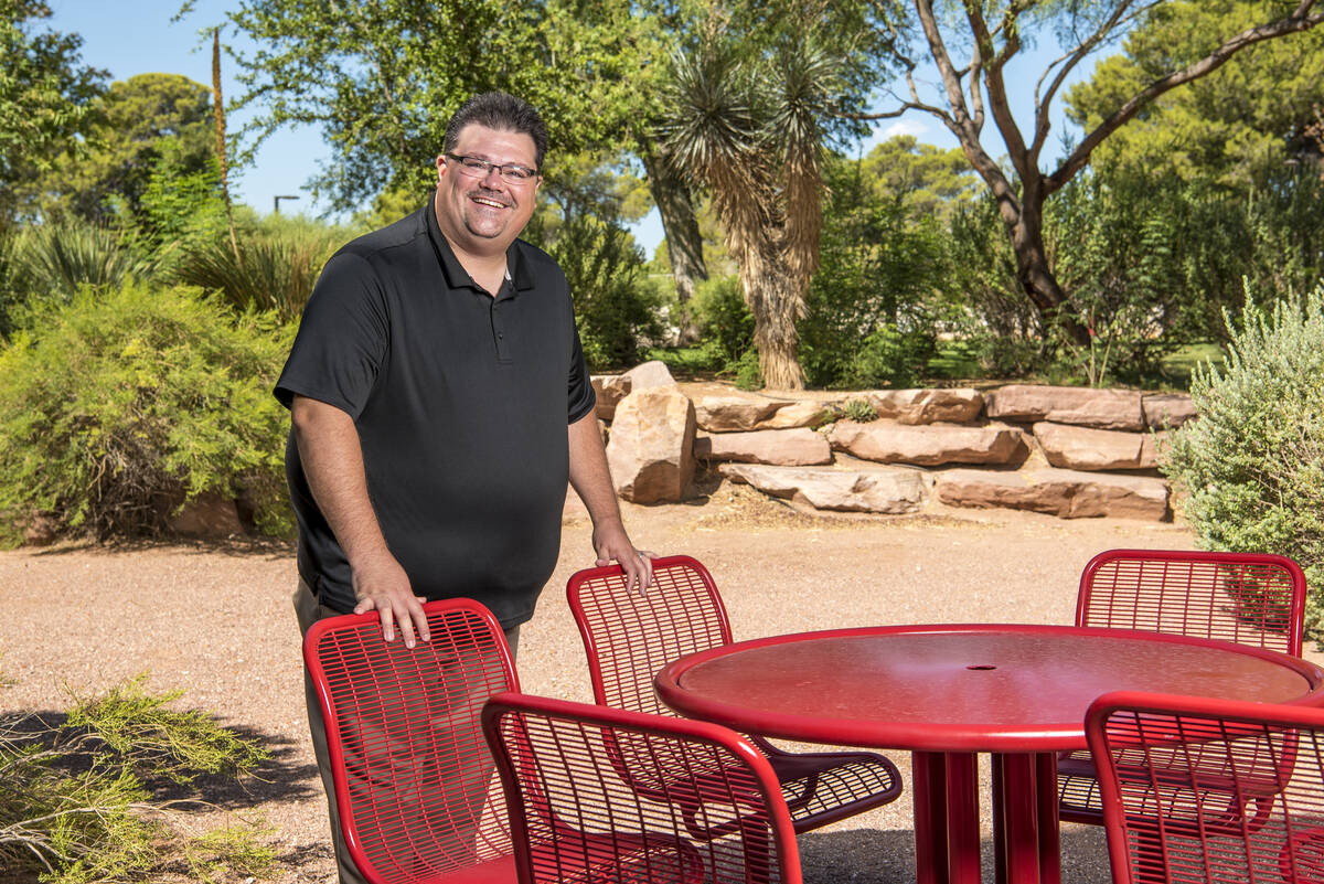 Brian Labus poses outside of the Bigelow Heath Sciences Building at UNLV in Las Vegas in June 2 ...