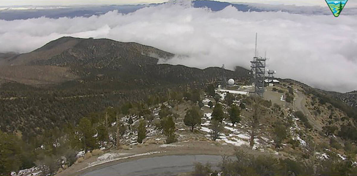 Fog and low clouds blanket a ridge in the Spring Mountains on Saturday, Dec. 31, 2022. (BLM photo)