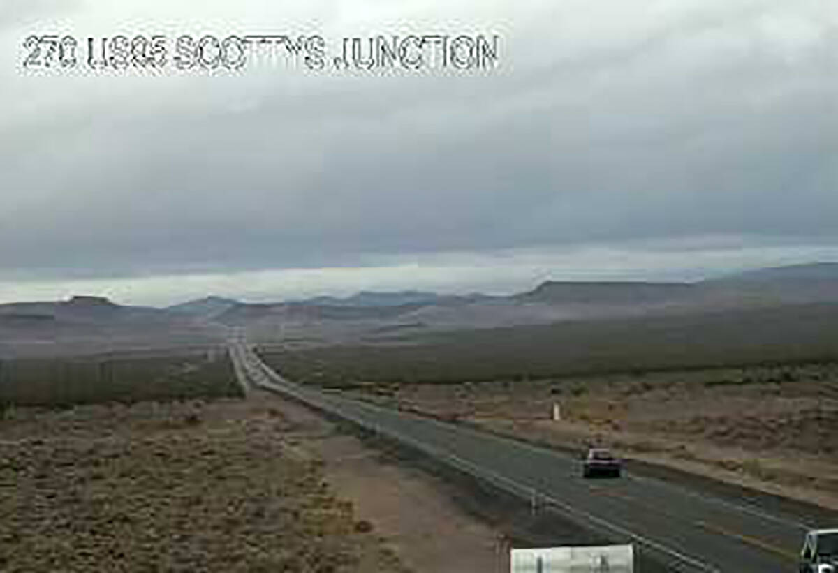 Clouds, no snow, are seen on U.S. 95 near Scotty's Junction north of Beatty, Nev., about 3:30 p ...