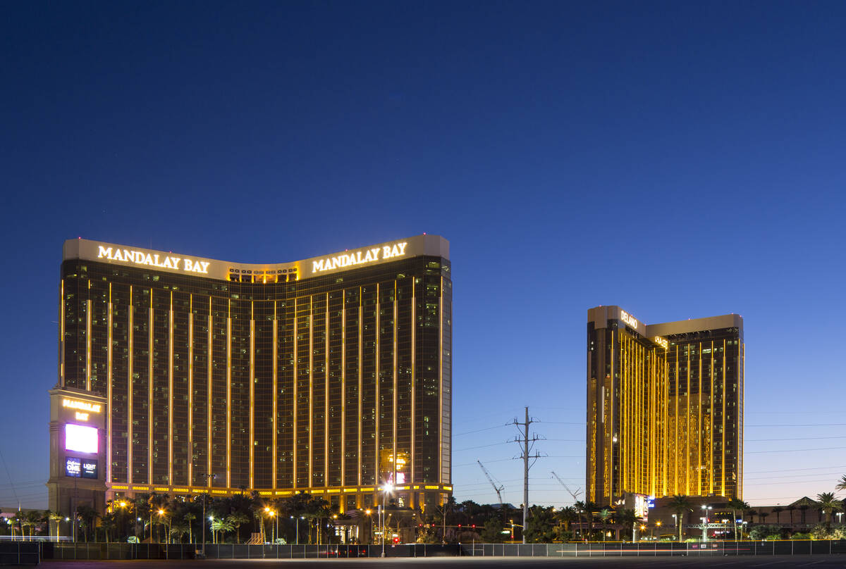 Mandalay Bay, left, and Delano are seen from the Las Vegas Village Festival Grounds, site of th ...