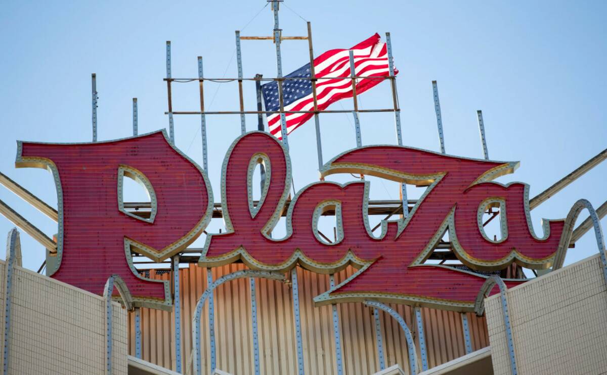 The Plaza hotel-casino in Las Vegas, Thursday, July 1, 2021. (Erik Verduzco / Las Vegas Review- ...