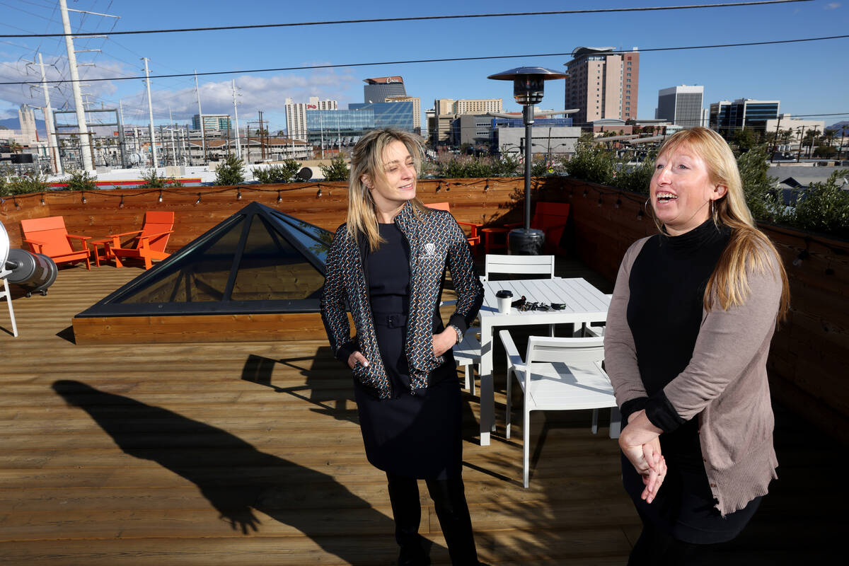 Lindsay Ballengee, right, and Marta Spegman, co-founders of SafeArbor, talk to a reporter in th ...