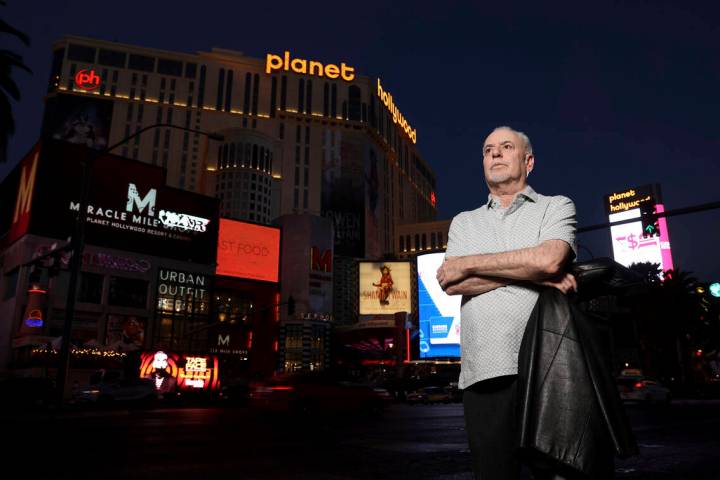 Jeff German, host of "Mobbed Up," poses with Planet Hollywood in the background on the Strip in ...