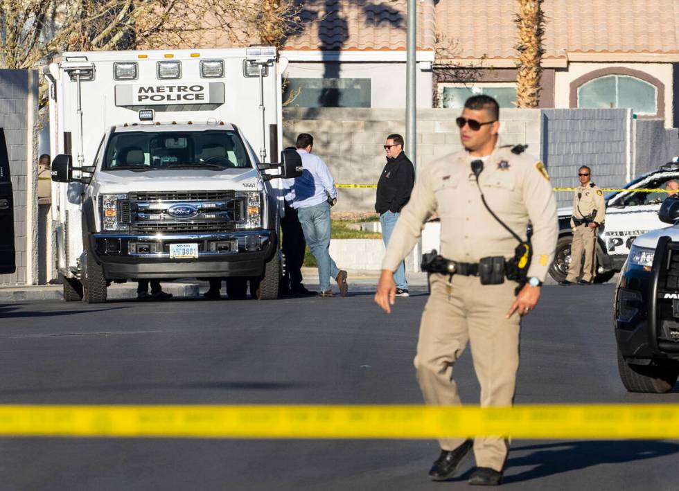 Las Vegas police investigate a homicide after a woman shot and killed her ex-boyfriend after sh ...