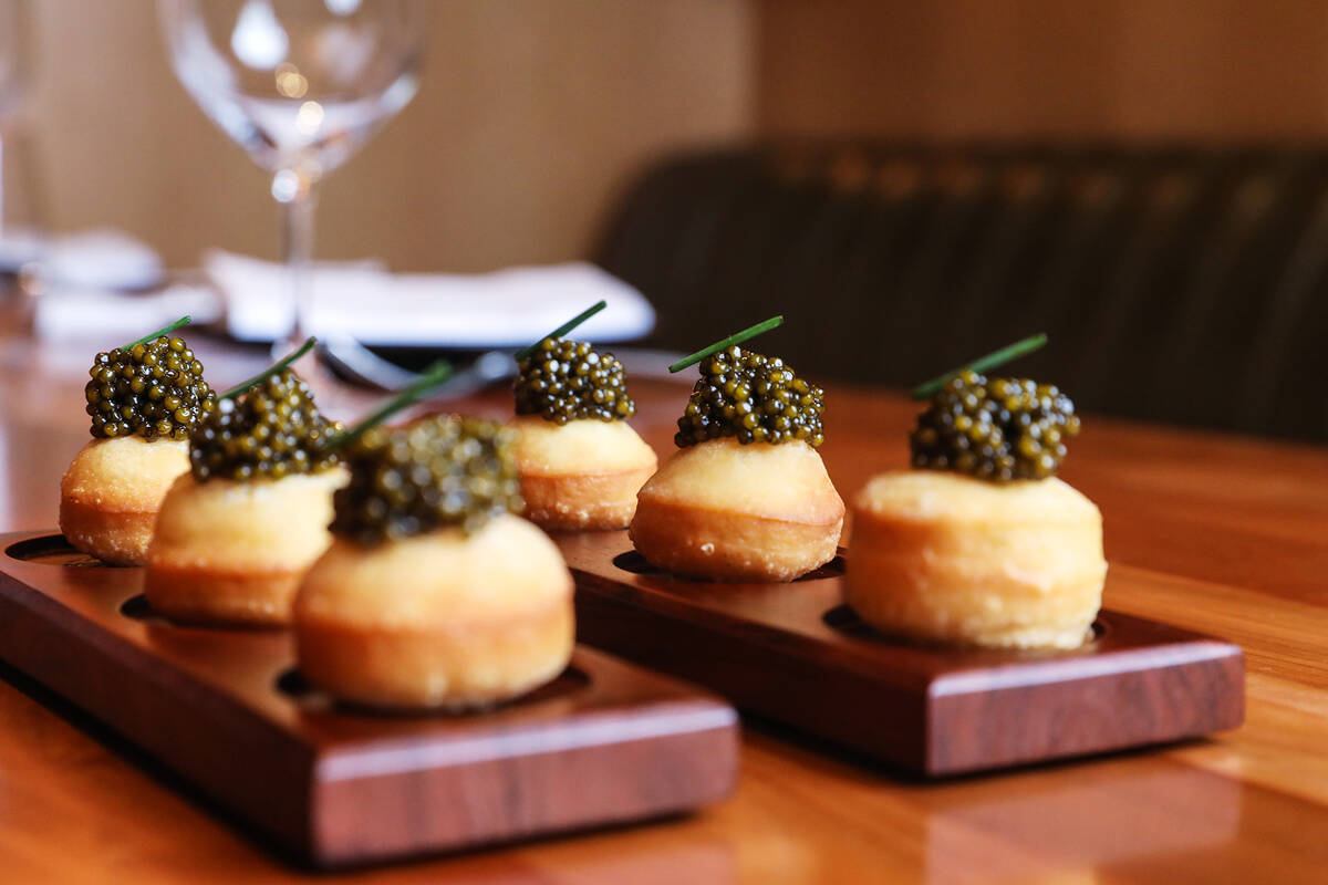 Caviar jelly doughnuts at Michael Mina’s StripSteak at Mandalay Bay in Las Vegas, Wednes ...