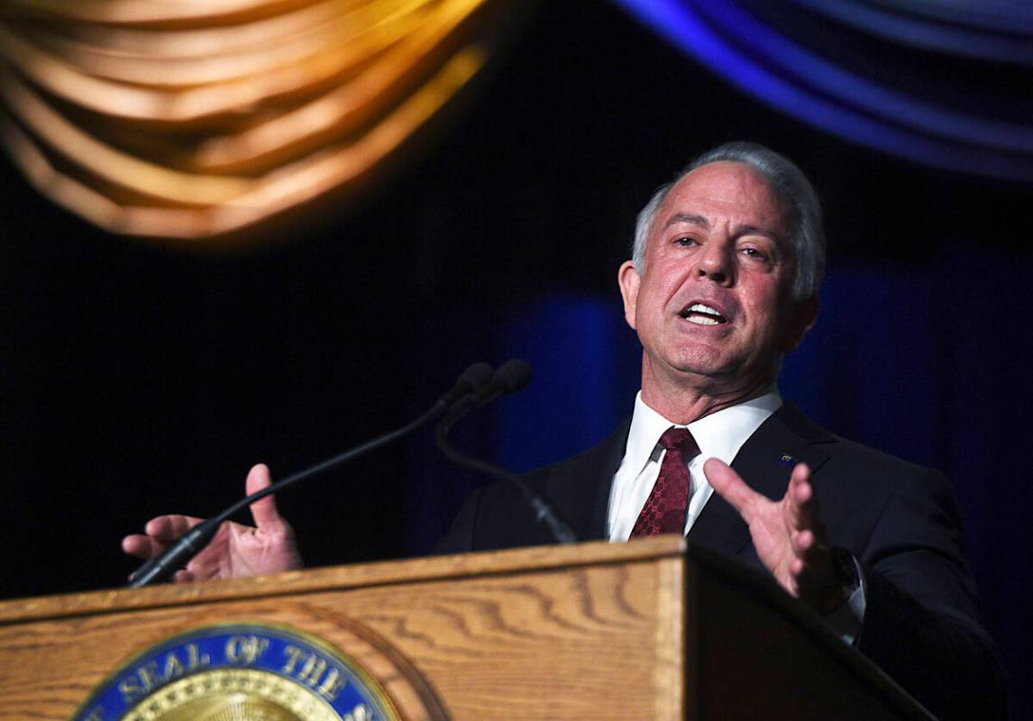 Newly sworn-in Gov. Joe Lombardo speaks during his formal inauguration ceremony in the Carson C ...