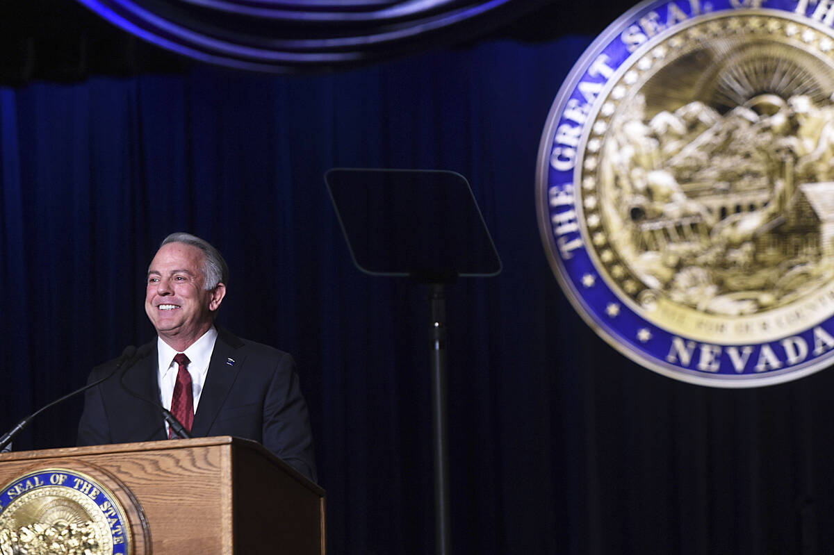 Newly sworn-in Gov. Joe Lombardo speaks during his inauguration ceremony in the Carson City Com ...