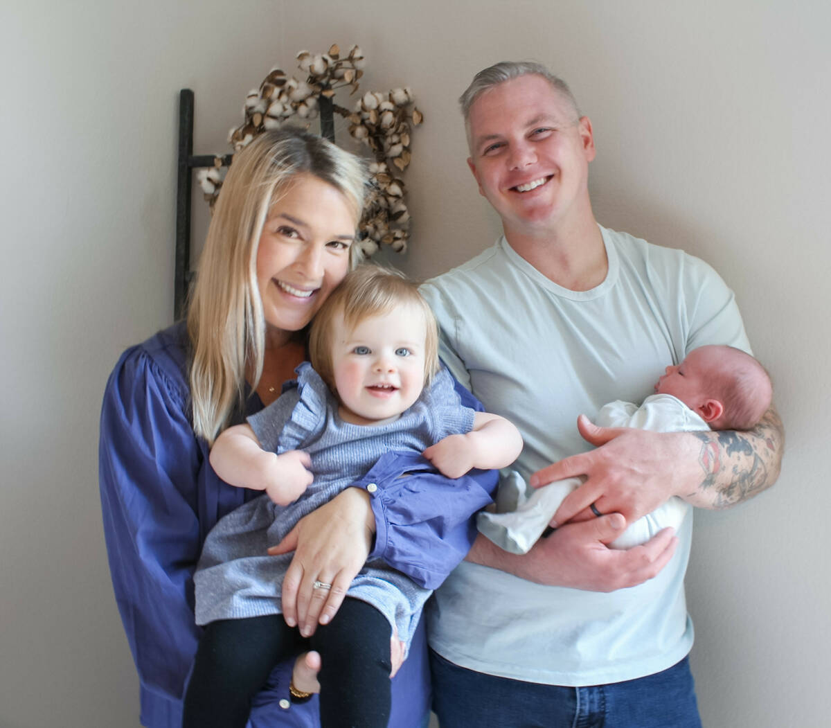 Katelin Lewis and Brandon Lewis, Navy, the older baby and Decker, the littlest in January 2022. ...