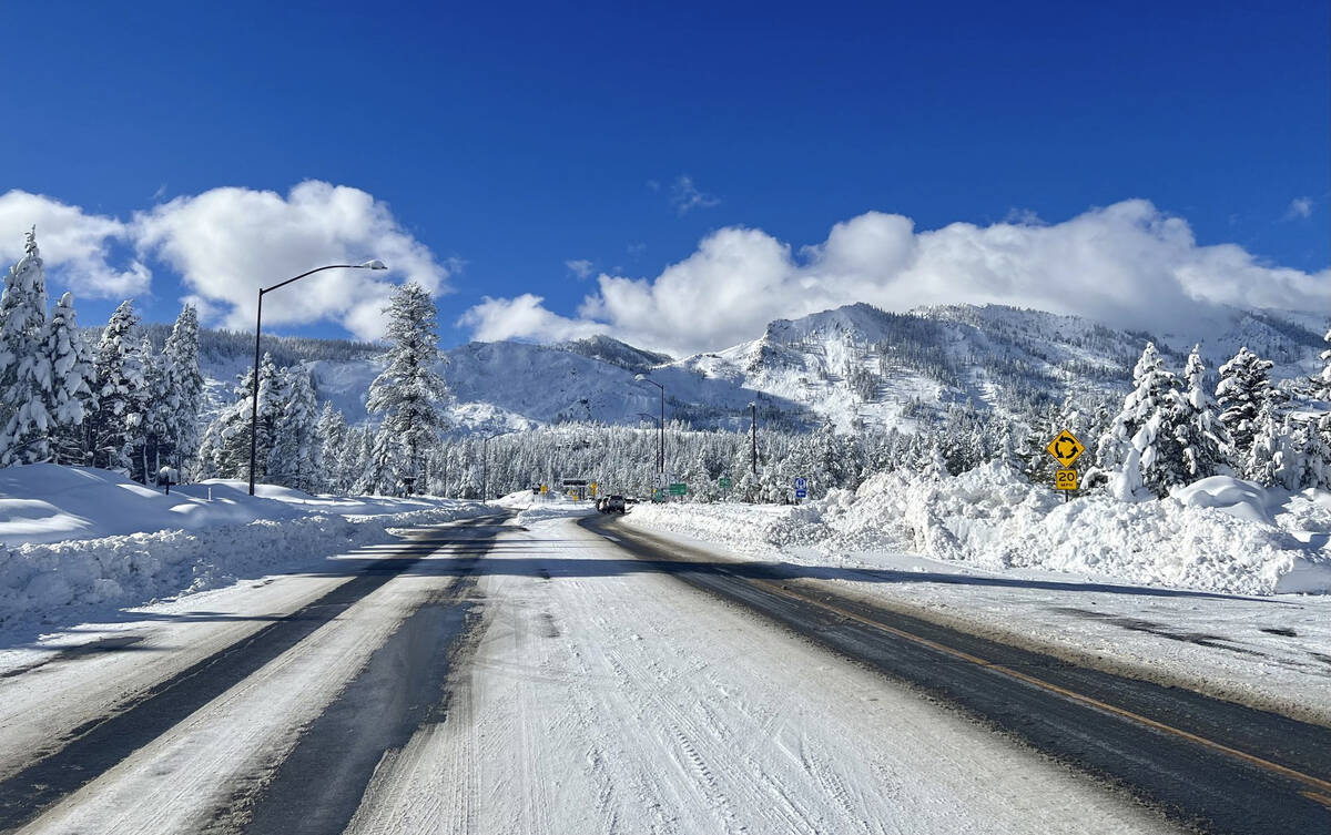 This Sunday, Jan. 1, 2023, photo released by Caltrans District 3, shows Sierra highway back ope ...
