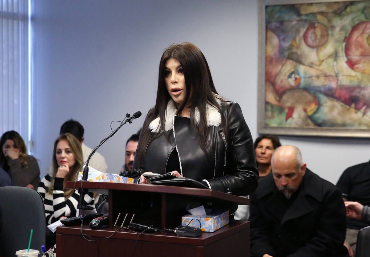 Julie Campos, wife of 45-year-old Luis Campos, speaks to parole board opposing an early release ...