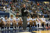 Bishop Gorman head coach Grant Rice on the sidelinesduring the NIAA Class 5A boys basketball st ...