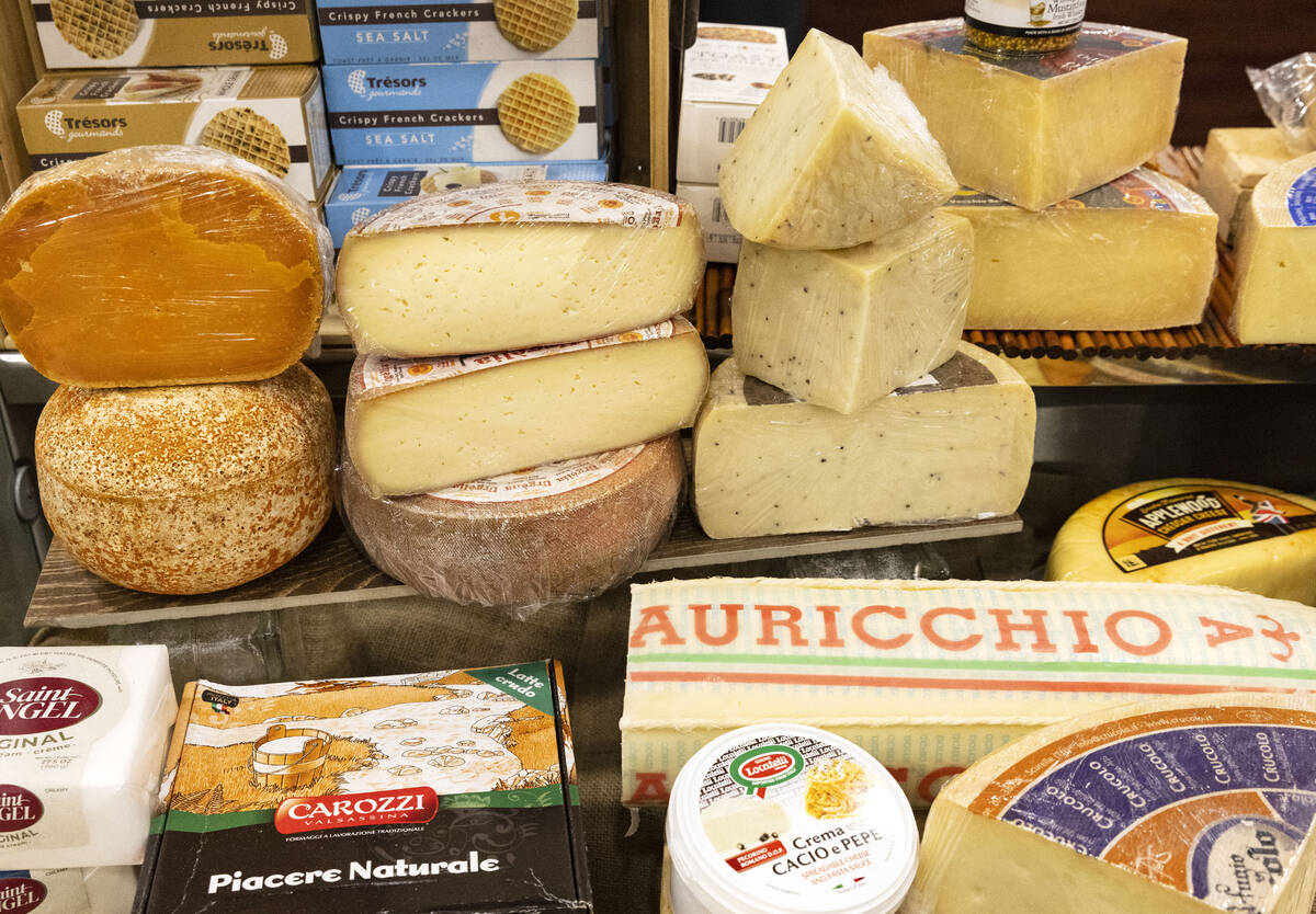 Various European cheeses on display at Sysco company booth during Fancy Food Show at the Las Ve ...