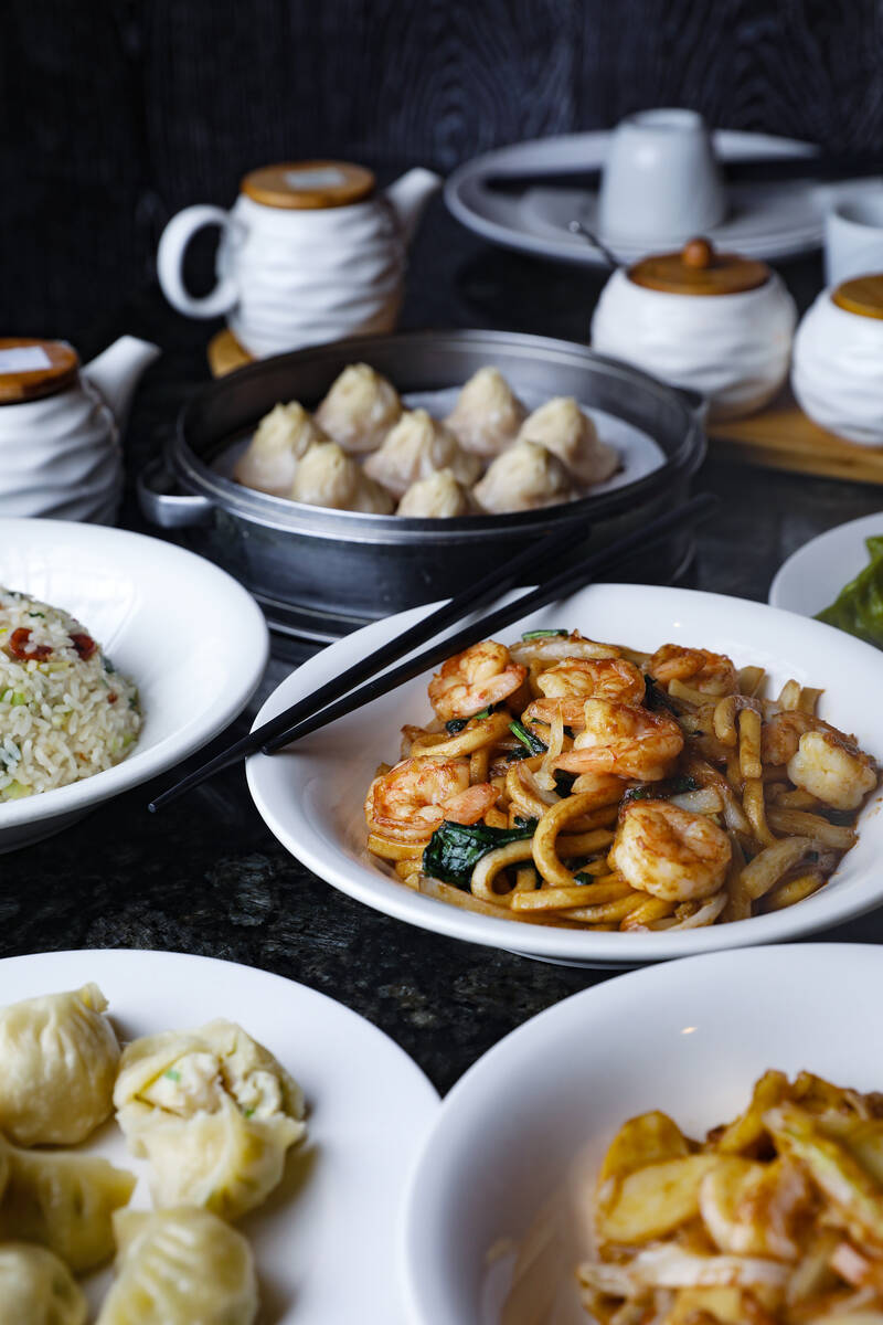 Shanghai fat noodles with shrimp, center, at ShangHai Taste in Las Vegas, Thursday, Jan. 12, 20 ...