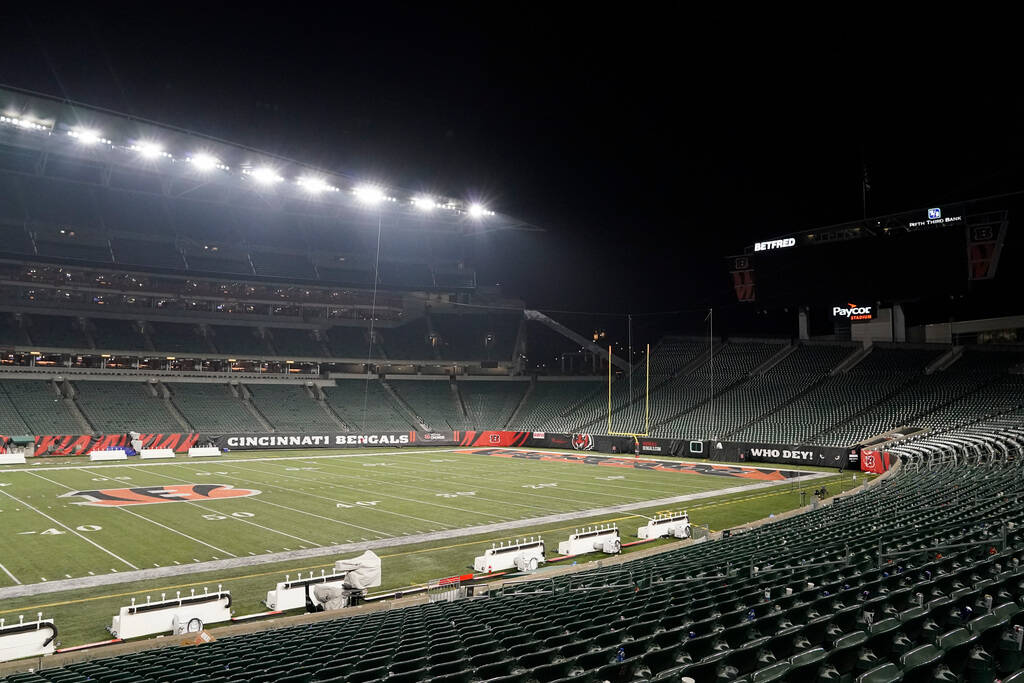 Paycor Stadium sits empty after the NFL postponed the game following an injury to Buffalo Bills ...