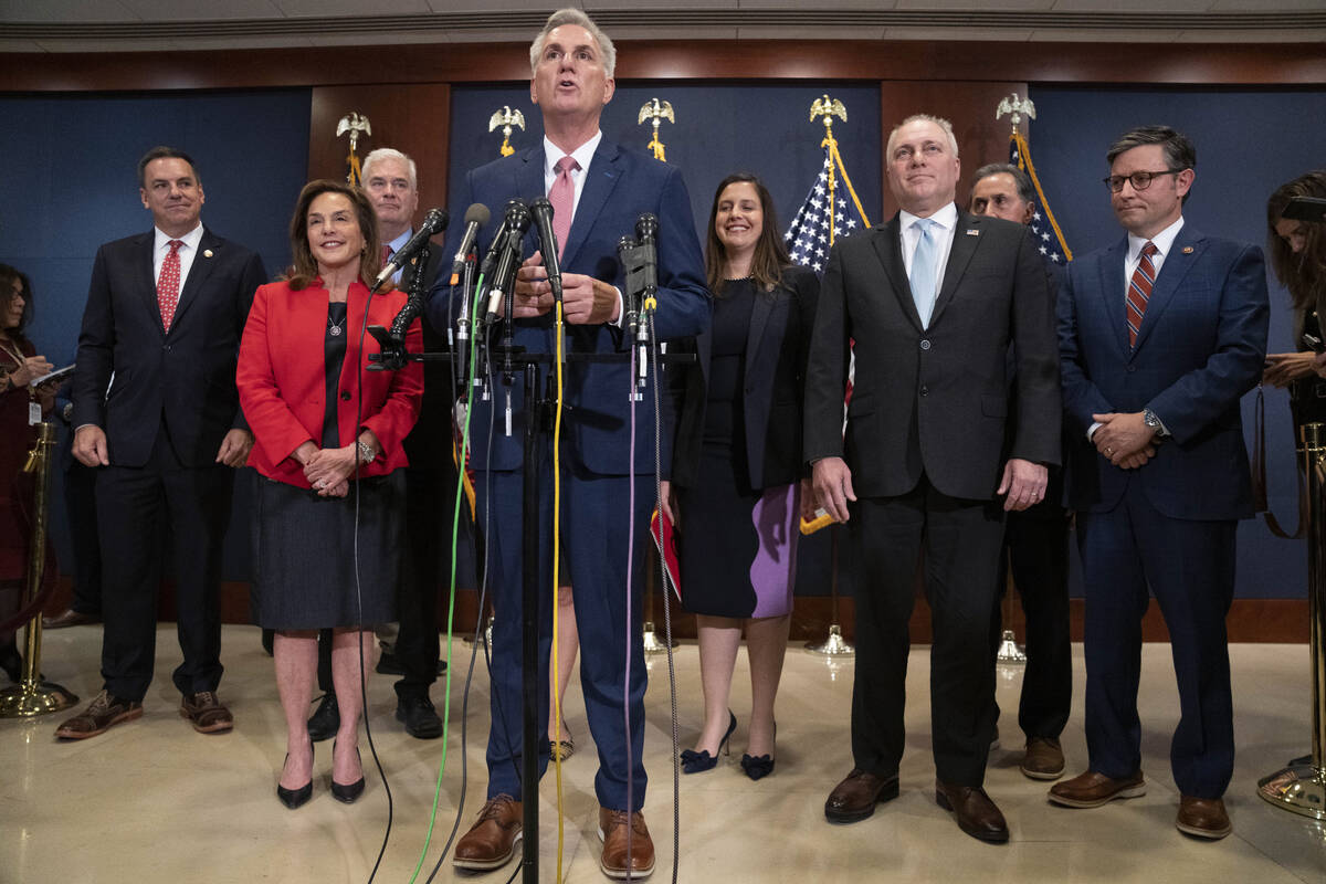 FILE - House Minority Leader Kevin McCarthy, of Calif., speaks during a news conference with me ...