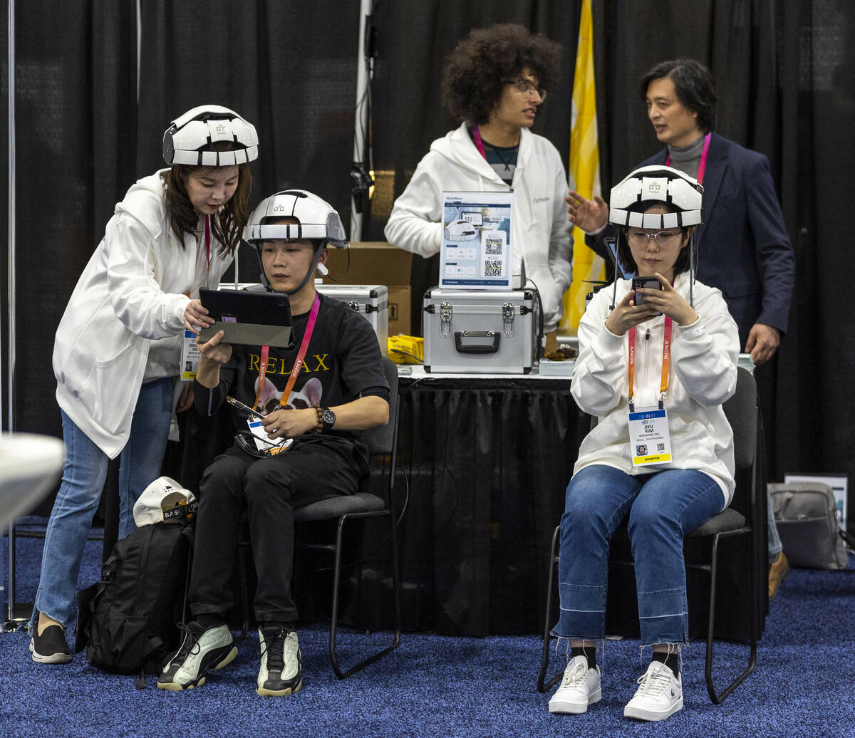 iSyncWave EEG Brain Scanners are demonstrated during the CES Unveiled media days event at the M ...