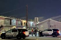 Las Vegas police investigate a homicide in an apartment building behind the Strat on Tuesday, J ...