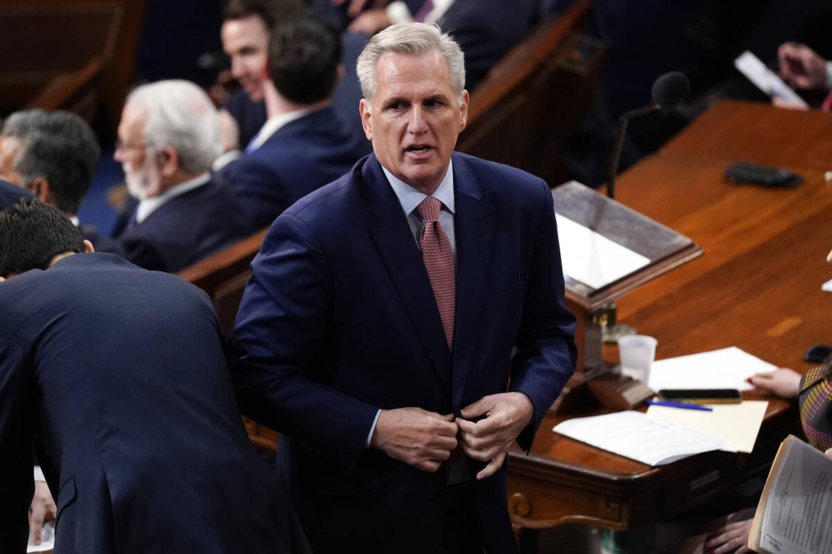 Rep. Kevin McCarthy, R-Calif., stands on the floor after he failed to get enough votes to becom ...