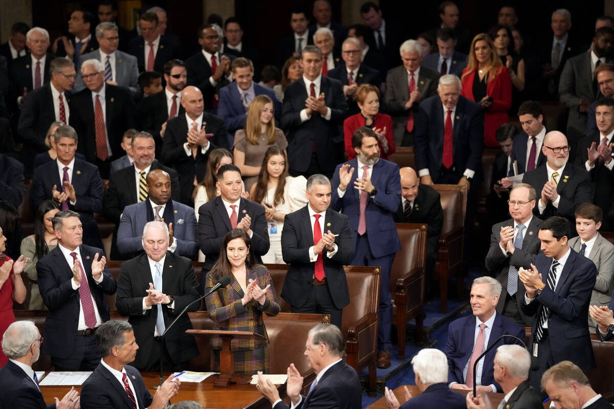 House Republican Leader Kevin McCarthy, R-Calif., bottom right, is applauded after he was nomin ...