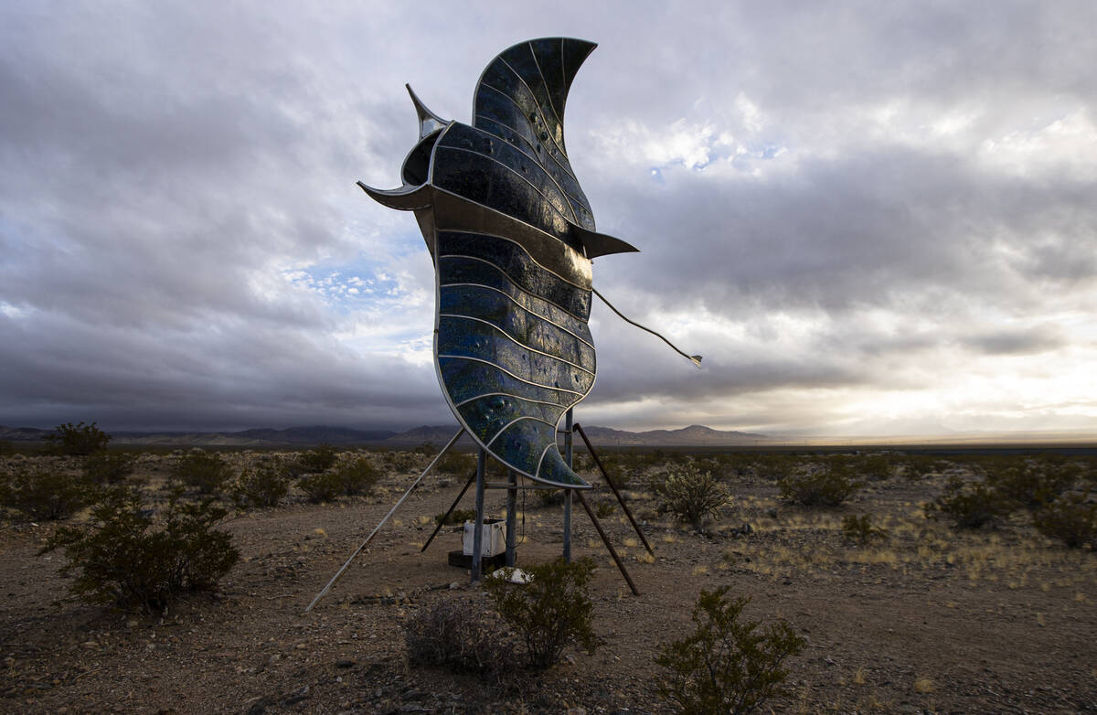 A sculpture of a Manta Ray is seen in Nipton, Calif., a small desert town purchased by entertai ...