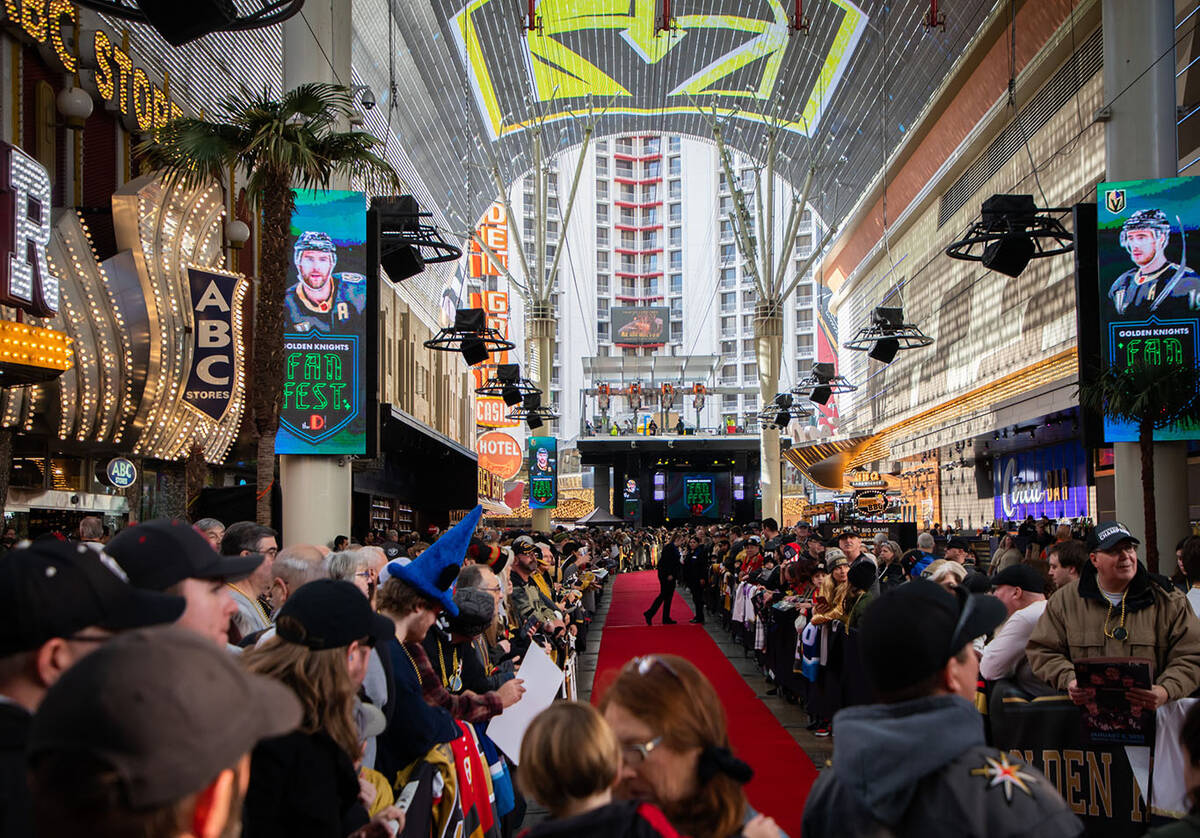 Fans during the Las Vegas Golden Knights Fan Fest at the Fremont Street Experience Main St. sta ...
