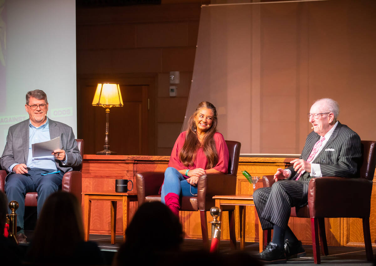 From left, Geoff Schumacher, Catherine Chagra and Oscar Goodman sit on a panel to discuss the 4 ...