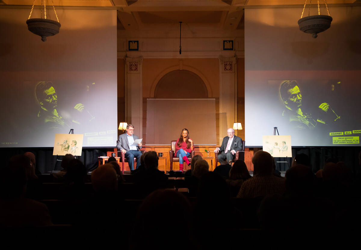 From left, Geoff Schumacher, Catherine Chagra and Oscar Goodman sit on a panel to discuss the 4 ...