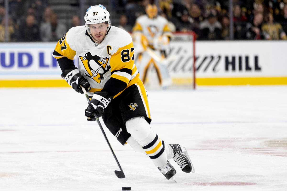 Pittsburgh Penguins center Sidney Crosby (87) skates up the ice during the third period of the ...
