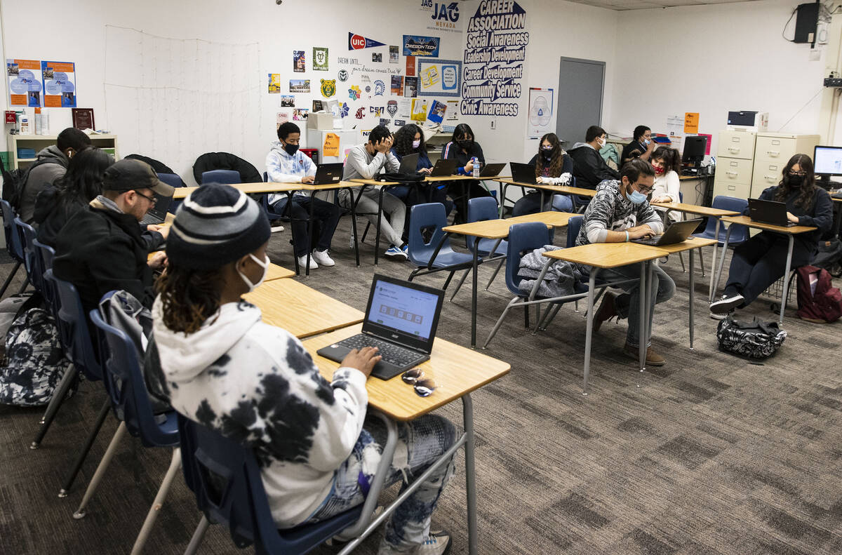 Chaparral High School students during a Jobs 4 Nevada Graduates (J4NG) class on Nov. 19, 2021, ...