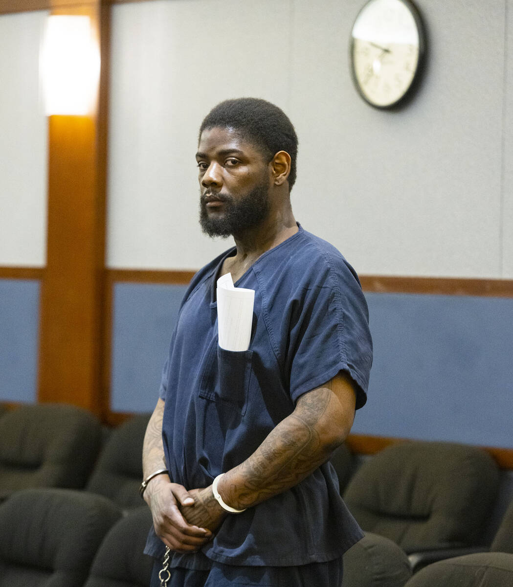 Marcus Maddox appears in court at the Regional Justice Center where he was scheduled to enter a ...