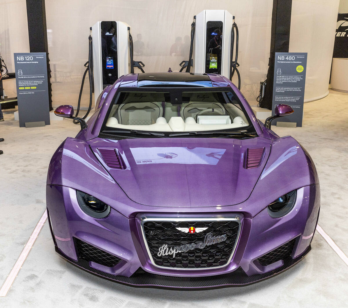 An Hispano Suiza Carmen Boulogne with several Power Electronics chargers during the opening day ...