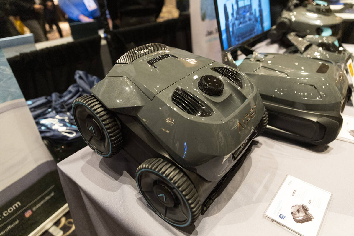 The Aiper Seagull Pro pool cleaner is showcased during the CES ShowStoppers event at the Bellag ...