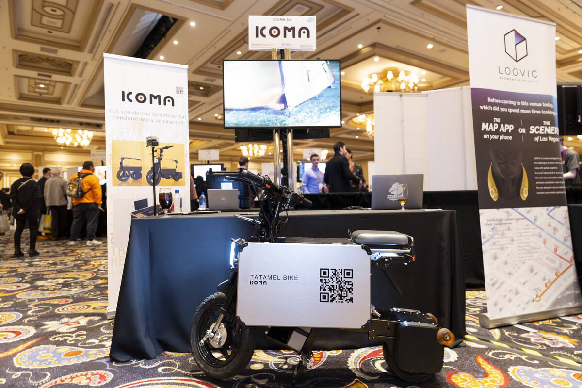 The Icoma Tatamel electric bike is showcased during the CES ShowStoppers event at the Bellagio ...